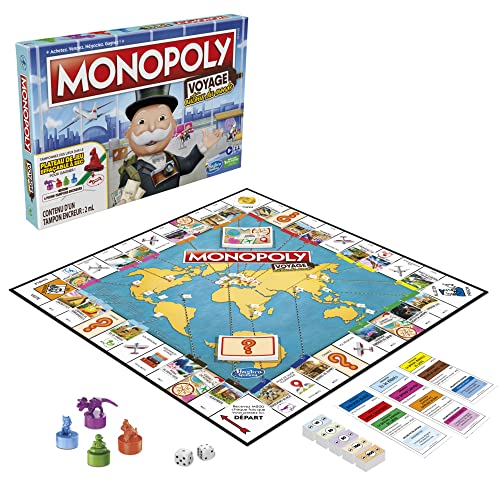 Monopoly Travel Alrededor del Mundo, para Familia y Niños, a Partir de 8 años, con Sellos de Tinta y Bandeja borrable en seco