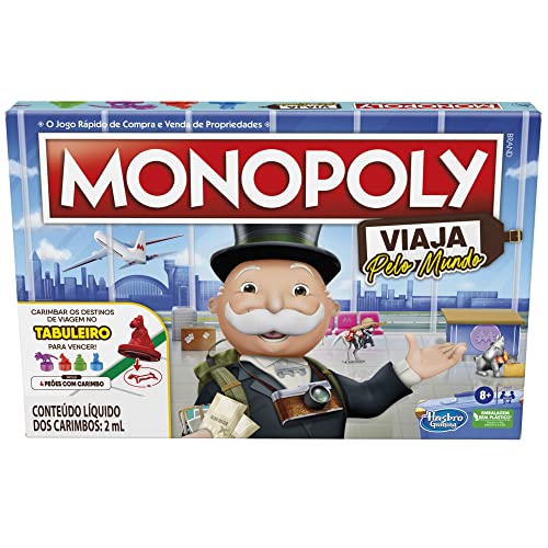 Monopoly Viaja por el Mundo - Juego de Mesa para Toda la Familia y niños a Partir de 8 años - Incluye peones-cuños y Tablero de borrado en seco
