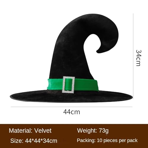 Mr.Fashion Elfos mágicos: sombrero de bruja, cuerno de canario, accesorios de disfraz de Halloween para niños y adultos, sombrero de mago (sombrero de esquina con cinta verde)