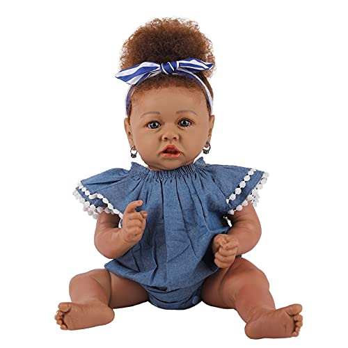 Muñeca Reborn de silicona de cuerpo completo, color negro, muñeca de 22 pulgadas, con textura cómoda, muñecas recién nacidas, dale a tu hijo mucha más diversión en la vida