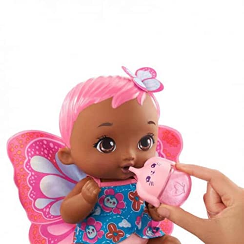 My Garden Baby Mariposas hago pipí Coral Muñeco de juguete con manta mariposa, biberón y pañal, regalo para niñas y niños +18 meses (Mattel GYP12)