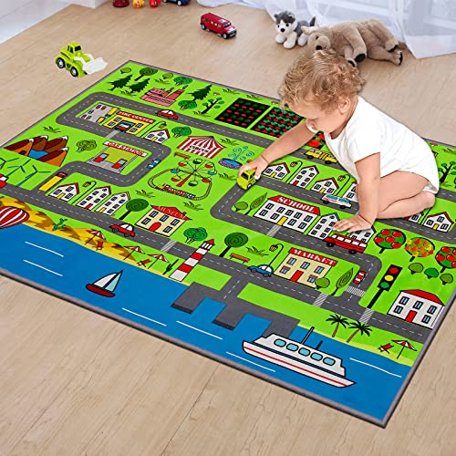 Myting Tapetes de juego para niños, tapete de coche de ciudad para niños, tapete de juego para bebés y niños pequeños, tapete de juego educativo de granja de carretera de ciudad de 80x120 cm