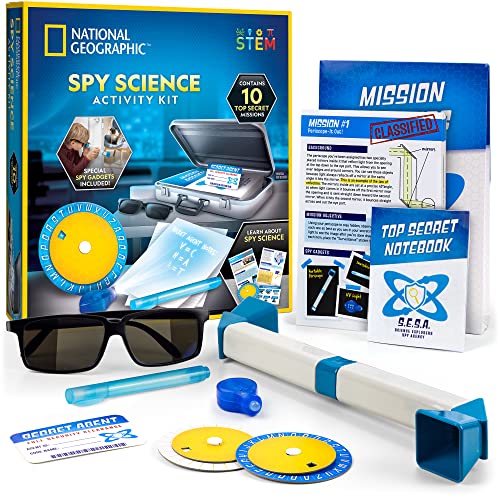 NATIONAL GEOGRAPHIC Kit de ciencia espía – Juego de actividades de espía para niños, completo 10 misiones de espía secretas con dispositivos espía para niños y equipo de espía, kit de detectives para