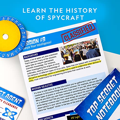 NATIONAL GEOGRAPHIC Kit de ciencia espía – Juego de actividades de espía para niños, completo 10 misiones de espía secretas con dispositivos espía para niños y equipo de espía, kit de detectives para