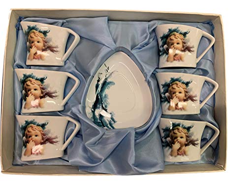 NAVEL Juego de 6 tazas de café de porcelana con diseño de ángeles