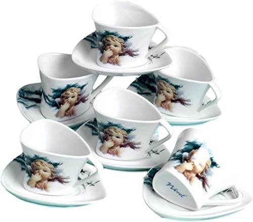 NAVEL Juego de 6 tazas de café de porcelana con diseño de ángeles