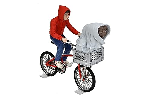 NECA Figura de colección E.T. Extraterrestre y Elliott con Bicicleta y Mini Poster de Luna - 40 Aniversario - Altura de la Figura 12cm