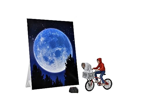 NECA Figura de colección E.T. Extraterrestre y Elliott con Bicicleta y Mini Poster de Luna - 40 Aniversario - Altura de la Figura 12cm