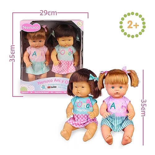 Nenuco - Ani y ONA New Look, 2 muñecas Oficiales del Canal de Youtube, con Vestidos Personalizados, muñeco bebé con pelito de 35cm y Cuerpo Duro, para niños Desde 3 años, Famosa (NFN73000)