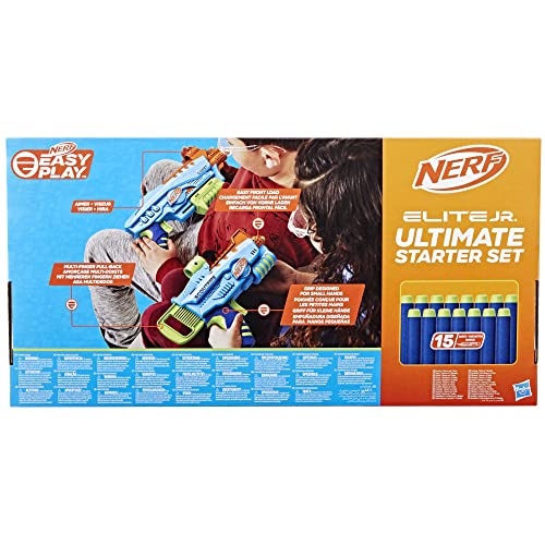 Nerf Elite Junior - Kit de Inicio - 2 lanzadores fáciles de Usar - 15 Dardos Nerf Elite - para Juegos Exteriores - A Partir de 6 años