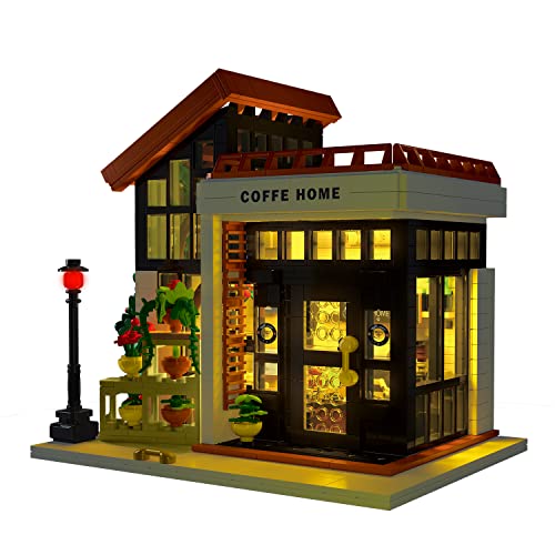 NEWRICE Juego de construcción de Arquitectura de Casa del Café con luz LED,Modelo de Casa del Café la Ciudad,Juguete de Bloques de construcción Adultos unisex (1512 Piezas)