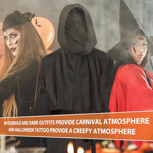 NHYDZSZ Disfraz de Parca Disfraz la Muerte Adulto Disfraz de Parca para Halloween Terroríficos con Máscara de Esqueleto, Guantes, Ideal para Fiesta de Halloween, Carnaval y Cosplay