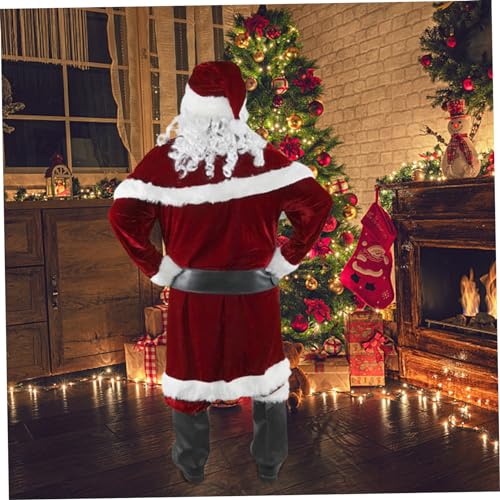 NIDONE Disfraz de Santa Claus para hombres, Santa Costume Adults Santa Suit 8pcs Red Velvet Deluxe Clusá Clusá