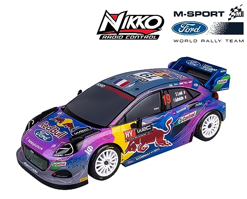 Nikko 10401/10400 Coche teledirigido M-Sport Ford Puma 28 cm, diseño Red Bull, con juego extra de neumáticos y destornillador, RC Rally Auto con control remoto de 2,4 GHz, alcance de 30 m, a partir de
