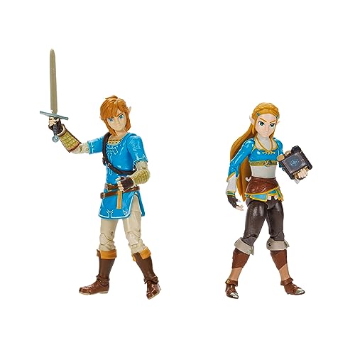 Nintendo Figura de acción de Link y Zelda de The Legend of Zelda de 11 cm, 2 Unidades, Incluye 20 Puntos de articulación con Pizarra Sheikah y Accesorios de Espada Ancha de Soldado