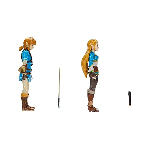 Nintendo Figura de acción de Link y Zelda de The Legend of Zelda de 11 cm, 2 Unidades, Incluye 20 Puntos de articulación con Pizarra Sheikah y Accesorios de Espada Ancha de Soldado