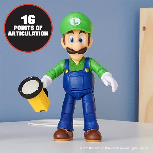 Nintendo Super Mario - Figura Luigi de 13 cm Totalmente Articulada - Juguete con hasta 16 Puntos de Articulación - Finamente Detallado con Ojos de Cristal - para Niños 3 Años +