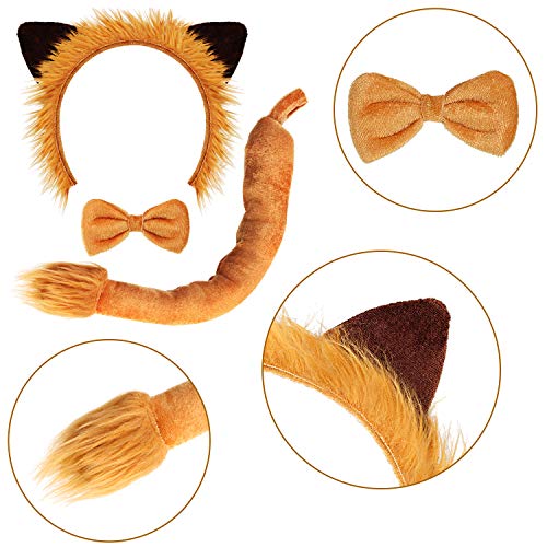 Norme Disfraz de animal con orejas,nariz,cola y pajarita para disfraz de disfraz de animal (disfraz de león) para niños Amarillo y marrón