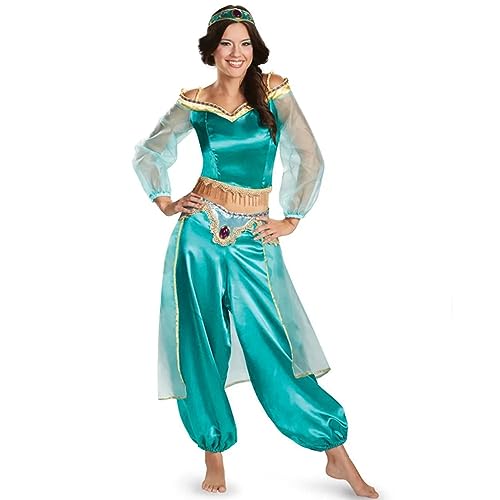 NQYZZFD Disfraz De Halloween Para Mujer Aladino Y La Lámpara Mágica Disfraz De Princesa Jazmín Vestido Para Adulto Carnaval Fiesta De Lujo,L,Blue