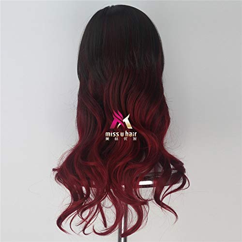 Nueva película Guardianes de la galaxia 2 Gamora Cosplay peluca mujeres largo ondulado degradado negro rojo pelo Cosplay peluca de Halloween + peluca gratis