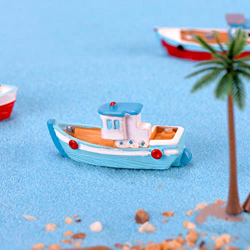 NUOBESTY Barco de Casa de Muñecas en Miniatura Modelo de Barco de Pesca Decoración Mediterránea Adorno de Barco de Escritorio de Resina Decoración de Micropaisaje de Playa Oceánica Estilos
