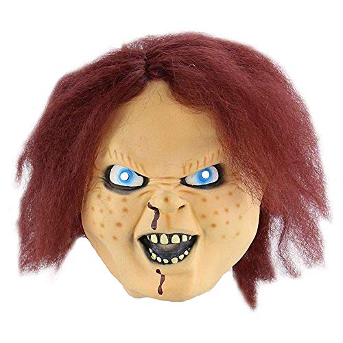 NUWIND Máscara de Látex Muñeco Diabólico Chucky Doll Killer Mask con Cabello Castaño para Fiesta Halloween Disfraz Unisexo Talla única