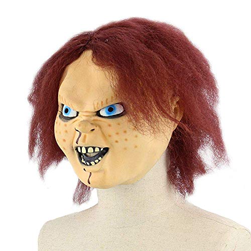NUWIND Máscara de Látex Muñeco Diabólico Chucky Doll Killer Mask con Cabello Castaño para Fiesta Halloween Disfraz Unisexo Talla única