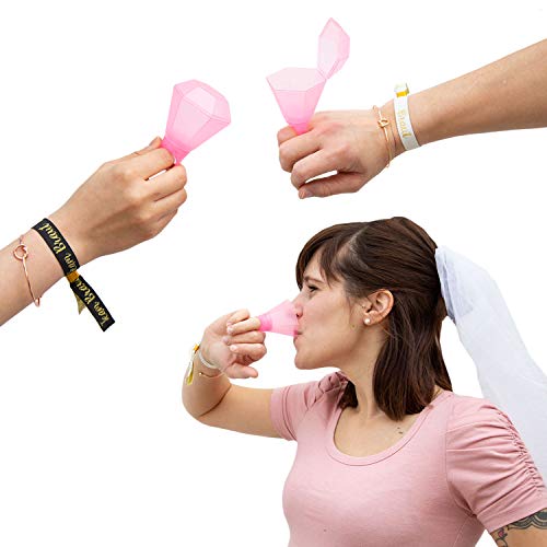 Oblique Unique® Juego de 6 vasos de chupito para mujer, anillo de diamante, vaso JGA para soltera, accesorios para fiestas, color rosa