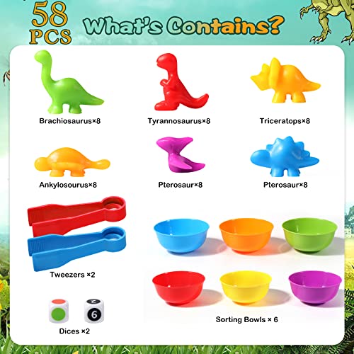 Oderra Dinosaurio 48 Piezas clasificar Juegos, Juguetes educativos con Tazas, para Aprender a Contar Colores Habilidades motoras Finas (Montessori 3 ANS)