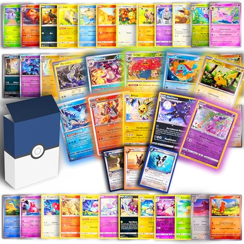 Odisey Juego de 50 cartas originales de Pokémon en alemán para calendario de Adviento 2023, 10 holo/inverso holo y 1 raro, cada juego es único, 50 cartas diferentes de Pokémon, incluye mangas Odisey