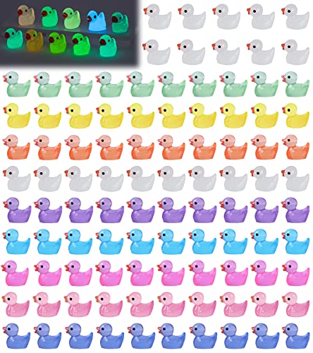 OHSN Mini Patos de Resina 100 Piezas Piezas Patos Miniatura Mini Figuras Pato Resina, Coloridos Patos Pequeños, Patos en Miniatura, Pequeño Pato de Resina para jardín, Miniaturas Jardin 10 Colores