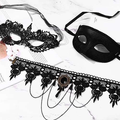 OIDEA Máscaras de Encaje de Mascarada para Mujer, Máscaras de Cosplay, Máscaras Estereotípicas de Plástico, Halloween Carnaval Fiesta de Disfraces, Máscaras de Encaje Conjunto de Choker, 3 Piezas