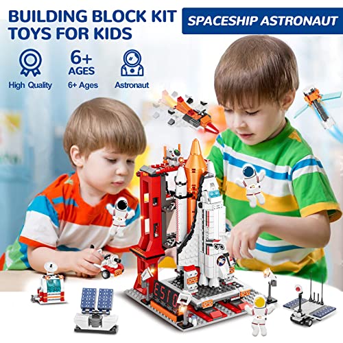 OKKIDY Space Shuttle - Juego de construcción de nave espacial,855 piezas,juego de construcción de nave espacial,cohete espacial,juguete con centro de control de lanzamiento,juego de rol de astronauta