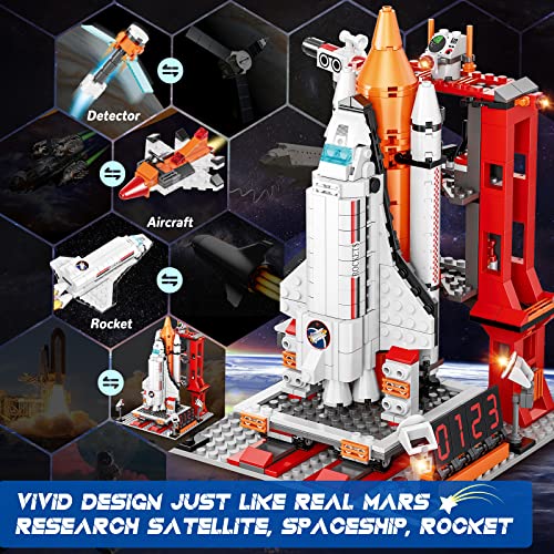 OKKIDY Space Shuttle - Juego de construcción de nave espacial,855 piezas,juego de construcción de nave espacial,cohete espacial,juguete con centro de control de lanzamiento,juego de rol de astronauta