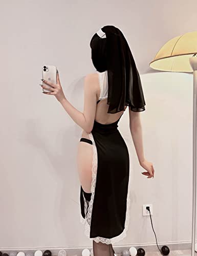 Oludkeph Disfraz sexy chino Cheongsam para mujer, disfraz de cosplay de anime de juego de rol, vestido de encaje con división alta (negro, talla única)