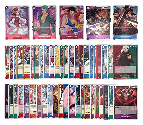 One Piece Card Game - 50 Cartas Diferentes de One Piece, Incluyendo 5 Cartas holográficas garantizadas - Inglés