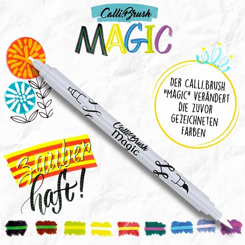 Online Calli.Brush Magic - Juego de rotuladores mágicos con cambio de color, 9 rotuladores de colores con punta de pincel y caligrafía + 1 bolígrafo mágico para niños