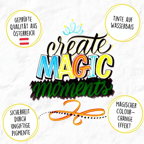 Online Calli.Brush Magic - Juego de rotuladores mágicos con cambio de color, 9 rotuladores de colores con punta de pincel y caligrafía + 1 bolígrafo mágico para niños
