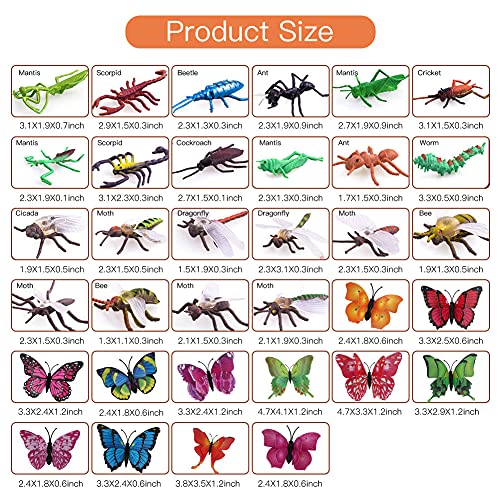 OOTSR 51 PCS Figuras de Insectos Juguete Animales, Realistas Figuras Bichos Plásticos Kits para Niño Piñatas Regalos Educación Infantil Fiesta, 39PCS Insectos Surtidos 12PCS Mariposas Juguetes