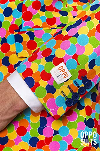 OppoSuits Trajes de baile locos para hombre Confetteroni – Viene con chaqueta, pantalones y corbata en diseños divertidos, 40, Confeteroni, 40