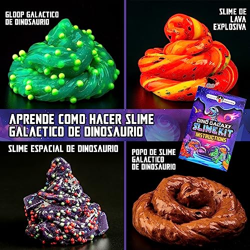 Original Stationery Kit de Slime Galaxia de Dinosaurios para Niños, Kit de Slime Que Brilla en la Oscuridad con Juguetes de Dinosaurios y Complementos Increíbles