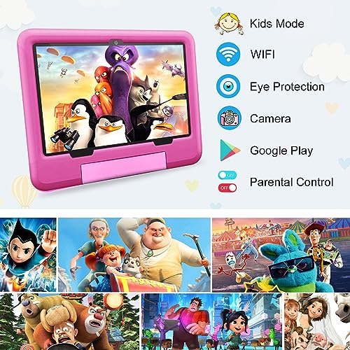 OUZRS Tablet para Niños 10.1 Pulgadas 4 GB RAM + 64 GB ROM Octa Core Kids Tablet con Control Parental Youtube Netflix, 5MP+8MP Cámara, 6000mAh,WiFi,Kid-Proof Funda Tablet Niños Android 12 (Rosa)