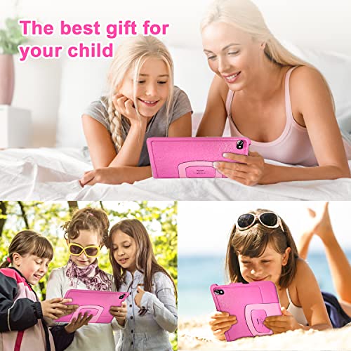 OUZRS Tablet para Niños 10.1 Pulgadas 4 GB RAM + 64 GB ROM Octa Core Kids Tablet con Control Parental Youtube Netflix, 5MP+8MP Cámara, 6000mAh,WiFi,Kid-Proof Funda Tablet Niños Android 12 (Rosa)