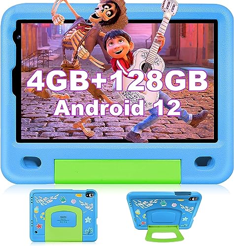 OUZRS Tablet para Niños 8 Pulgadas Android 12, 4GB RAM 64GB ROM/TF 128GB, HD 1920 * 1200 IPS, Control Parental, Kids Educativos Juegos, 4000mAh, Dual Cámara, Tablet Infantil WiFi con Funda EVA (Azul)