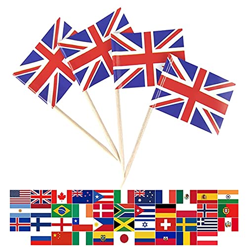 Palillo de dientes con bandera de cóctel, palillo de dientes de madera, bandera de papel, inserto de alimentos alrededor del mundo, decoraciones para fiestas (multicolor, talla única)