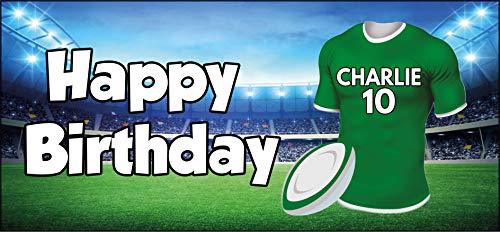 Pancarta de cumpleaños personalizada de Irlanda Rugby para niños adultos decoración de fiesta – (Paquete de 2)