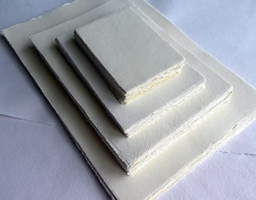 Papel hecho a mano con borde ondulado, fácil de imprimir, A6, 25 hojas/juego, paquete grande, vainilla/crudo, 140 g/m², papel de acuarela de algodón