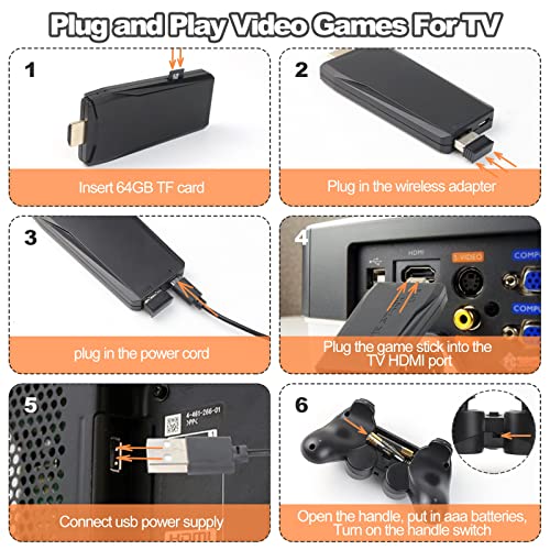 PartySticks Consola Retro - Consolas Retro con Juegos Clasicos, 9 Emuladores Integrados, 20,000+ Games, Salida HDMI 4K, y 2.4 GHz Controlador Inalámbrico para, Negra (GAME-64-Negra)