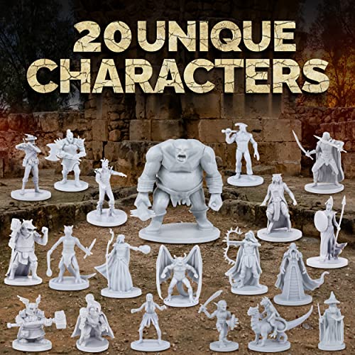 Path Gaming 20 miniaturas de mesa de fantasía únicas para miniaturas de mazmorras y dragones. Escala de 28 mm, 20 diseños únicos, miniaturas sin pintar a granel, ideal para miniaturas de D&D