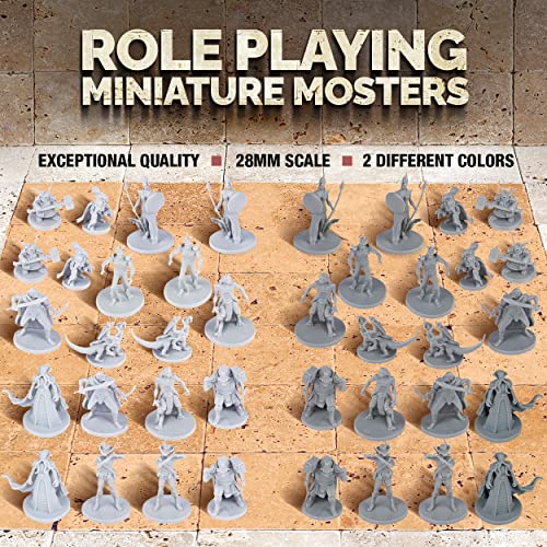Path Gaming 40 miniaturas de mesa de fantasía para mazmorras y dragones. Escala de 28 mm, 10 diseños únicos, a granel sin pintar